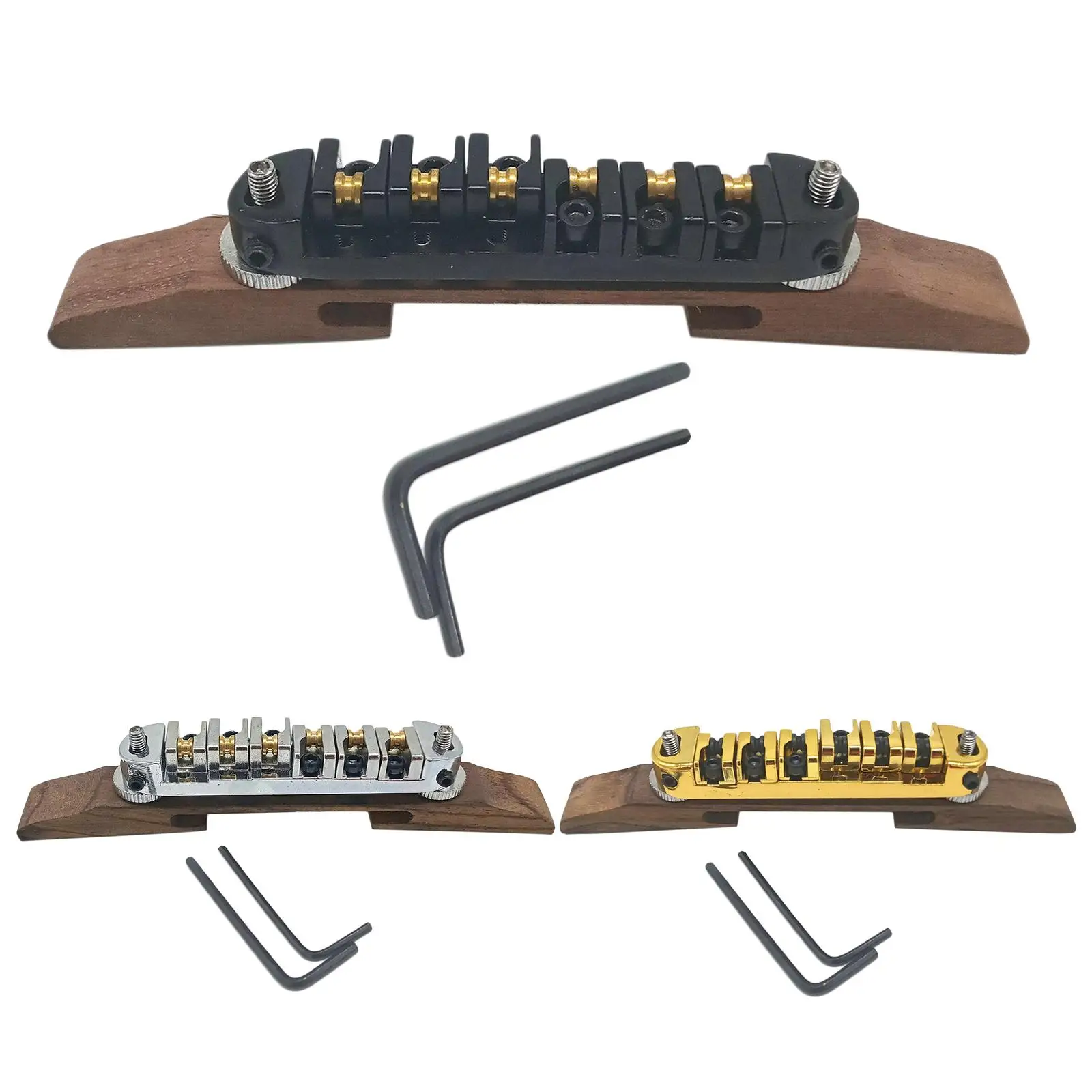 Roller Saddle Guitar Bridge for Jazz Guitar Replacement, Gold/Chrome/Black-Plated - view 5