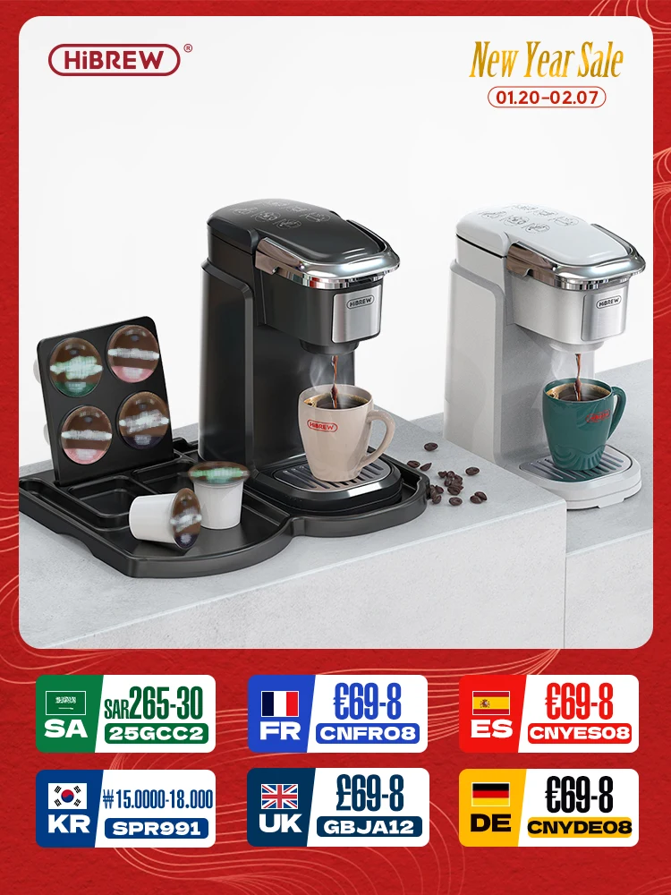 HiBREW Filter Coffee Machine Brewer for K-Cup Capsule& Ground Coffee, Tea Maker Hot Water Dispenser Single Serve Coffee Maker