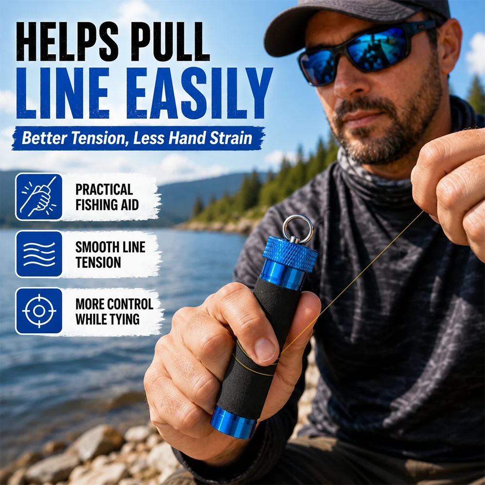 Aluminum Alloy Lined Pull Rod Rubber Anti-Slip Snag Line Pulling Hook Tying Knotting Hand Line Protection Fishing Tools