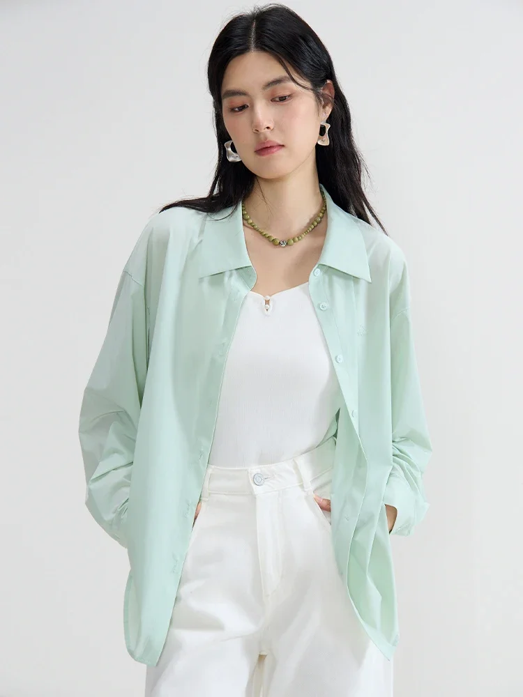 

DUSHU Women Summer Long Sleeve Blouse White Thin All-Match Solid Shirts Single Breasted Sun Protecting Female Tops 24DS82768