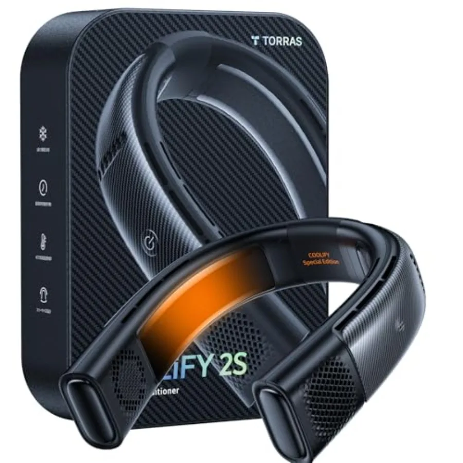 

Neck fan for outdoor use, ABS plastic, orange-blue gradient, 12-hour battery life and app control