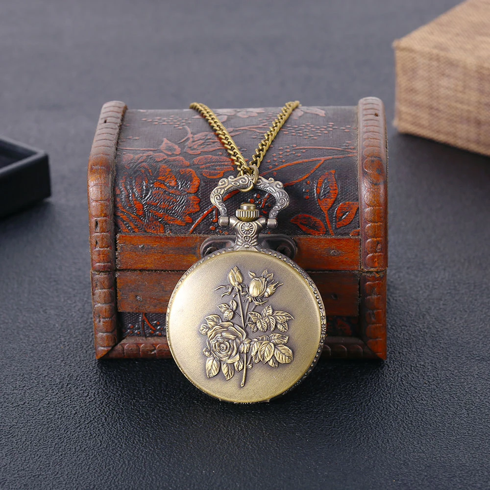 15 New Fashion Styles Vintage 1Pcs Pocket Watch with Chain Metal Hollow Cute Carving Pattern Pendant Chain Clock Birthday Gift