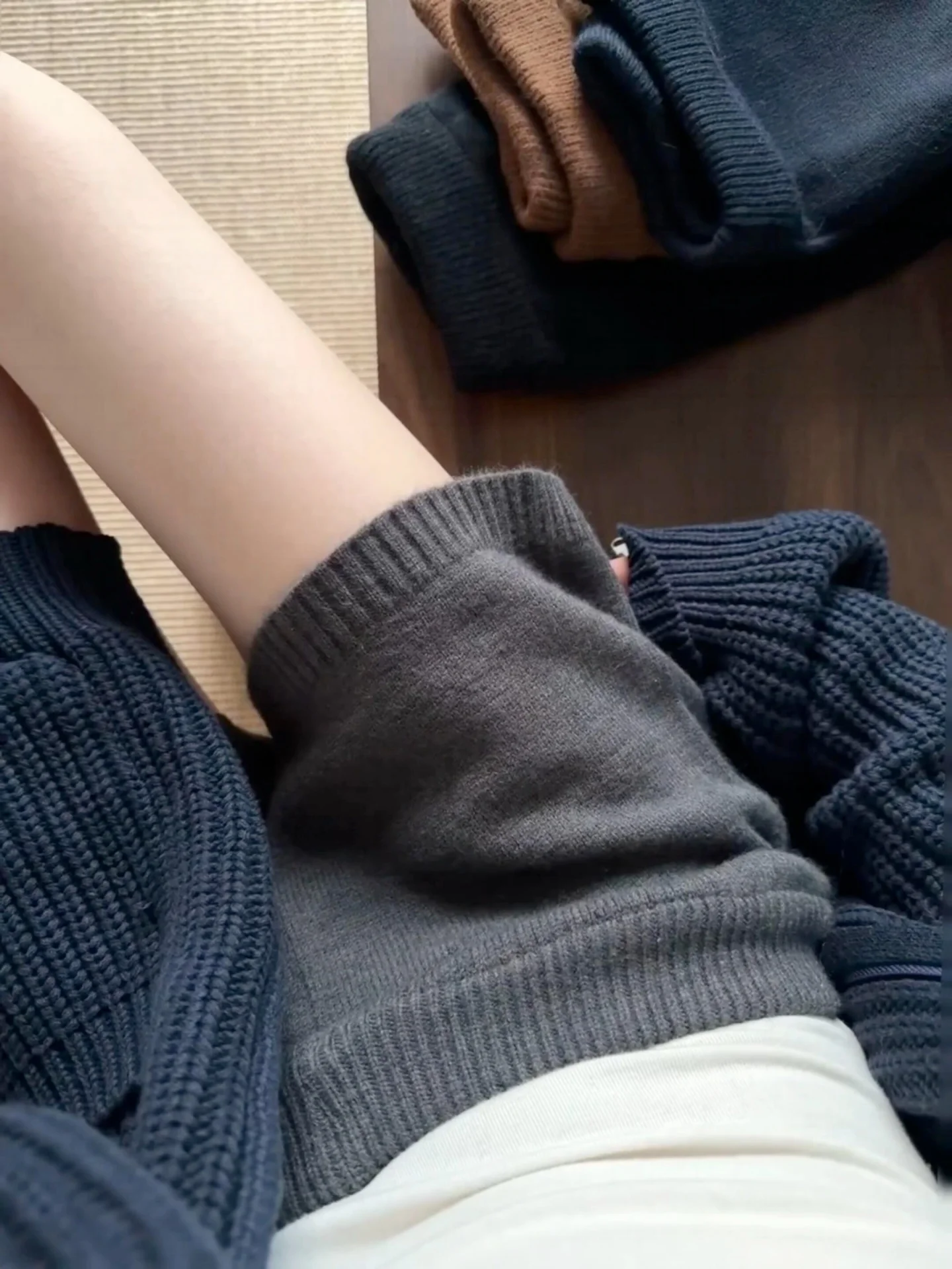 

High Waist Knitted Wool ort Pants Women's Autumn Winter Sle Slimming Versatile Outerwear with Wide Leg Boot Pants