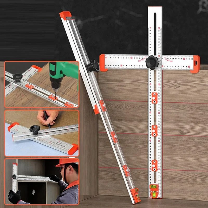 1 PCS 2-In-1 Drilling Positioning Ruler, As Shown Aluminum Alloy Cabinet Hardware Jig Tool,Multi Angle Measuring Ruler