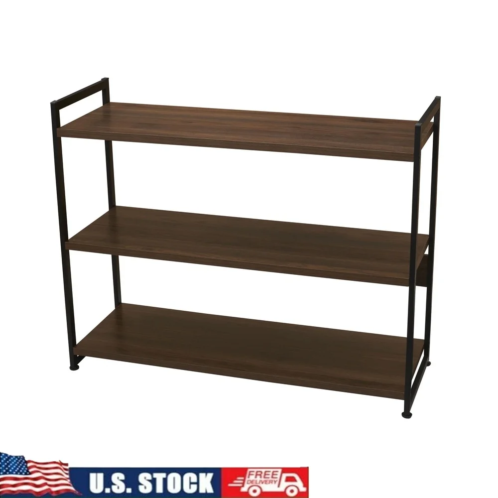 

Wide 3 Shelf Bookshelf Freestanding Open Storage Unit Metal Frame MDF Elegant Design Living Room Bedroom Organization