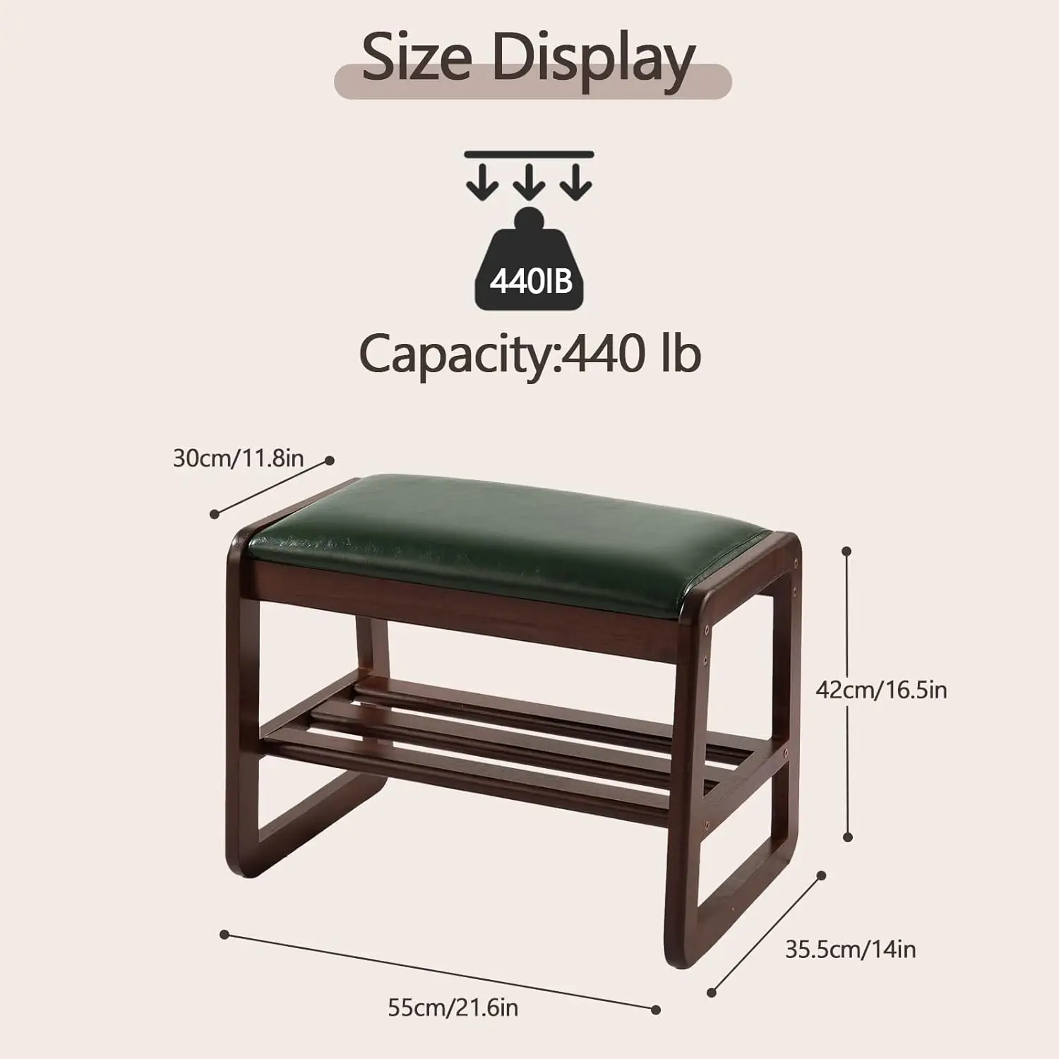 

Small Shoe Rack Bench,2Tier Wooden Entryway Bench with Shoe Storage,Shoe Rack with Cushion for Living Room, Hallway(Green,21.6")