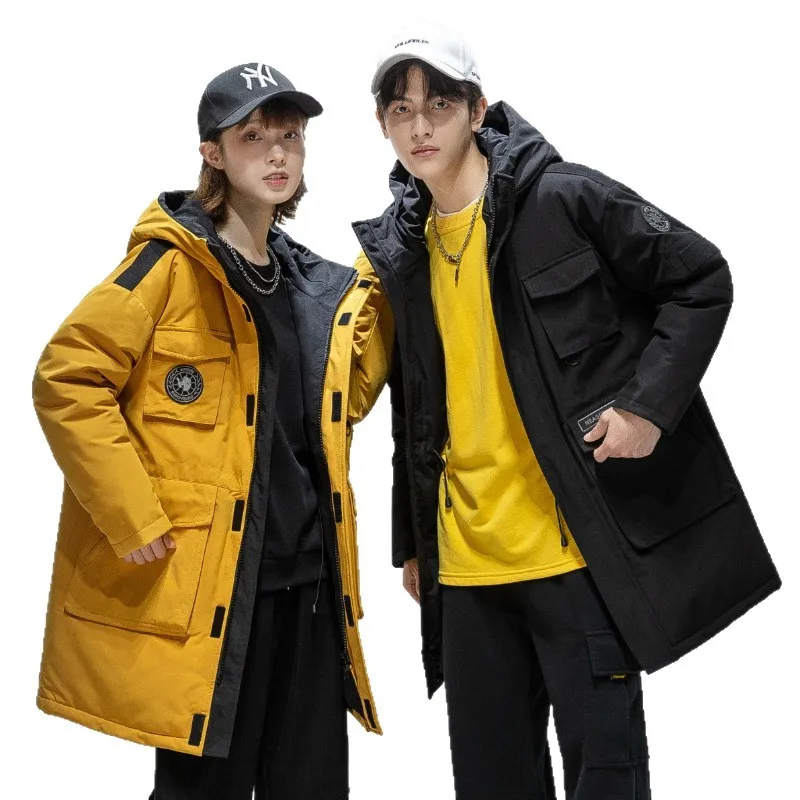 Nuovo arrivo stile coreano uomo lungo piumino d'anatra bianco uomo inverno caldo con cappuccio multi tasche tuta sportiva ispessita JK-066