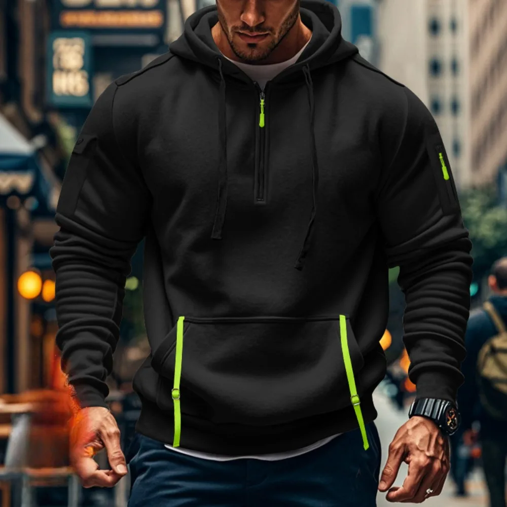 

Men's hooded sweatshirt street wear autumn/winter punk style arm pocket zipper hooded sweatshirt men's style