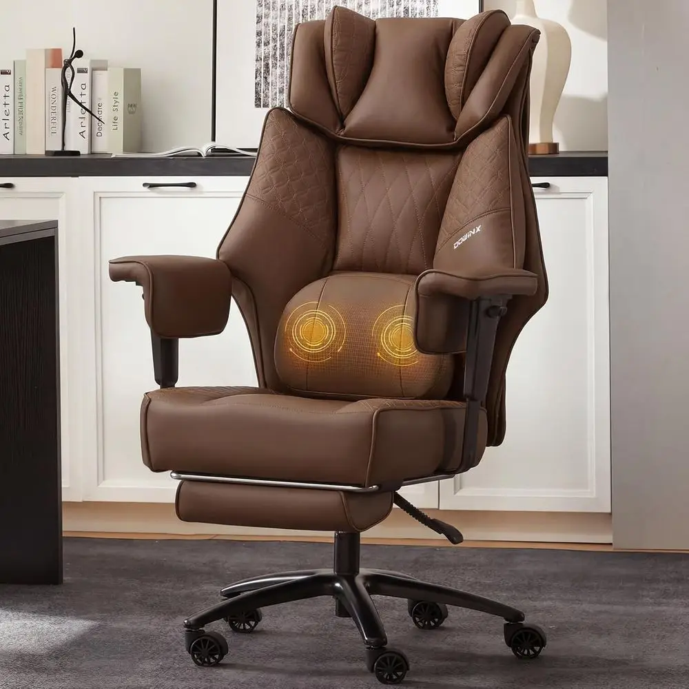Luxury Ergonomic Office Chair with Massage, Wide Seat, Adjustable Armrests, and Footrest - Brown