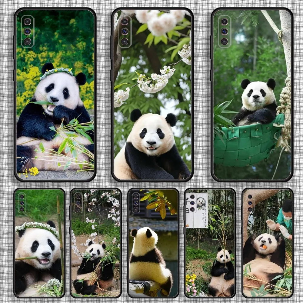 Cute Fubao panda Phone Case For Samsung S23,23,22,30,21,10,9,Note20 Ultra,Lite,Ultra,5G,Plus,FE,Black Soft Case