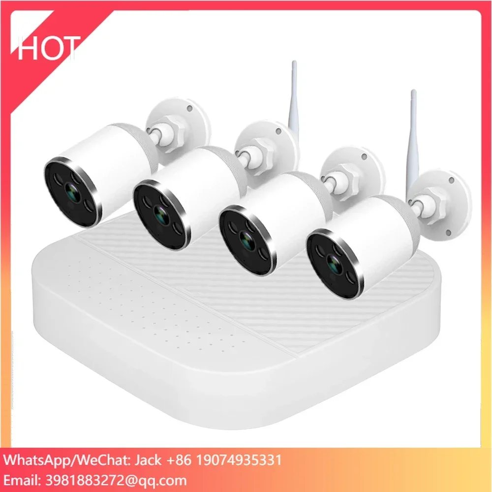 モーション検知 1080p 防水 ワイヤレス セキュリティシステムキット 4ch Wifi CCTVカメラ NVR付き