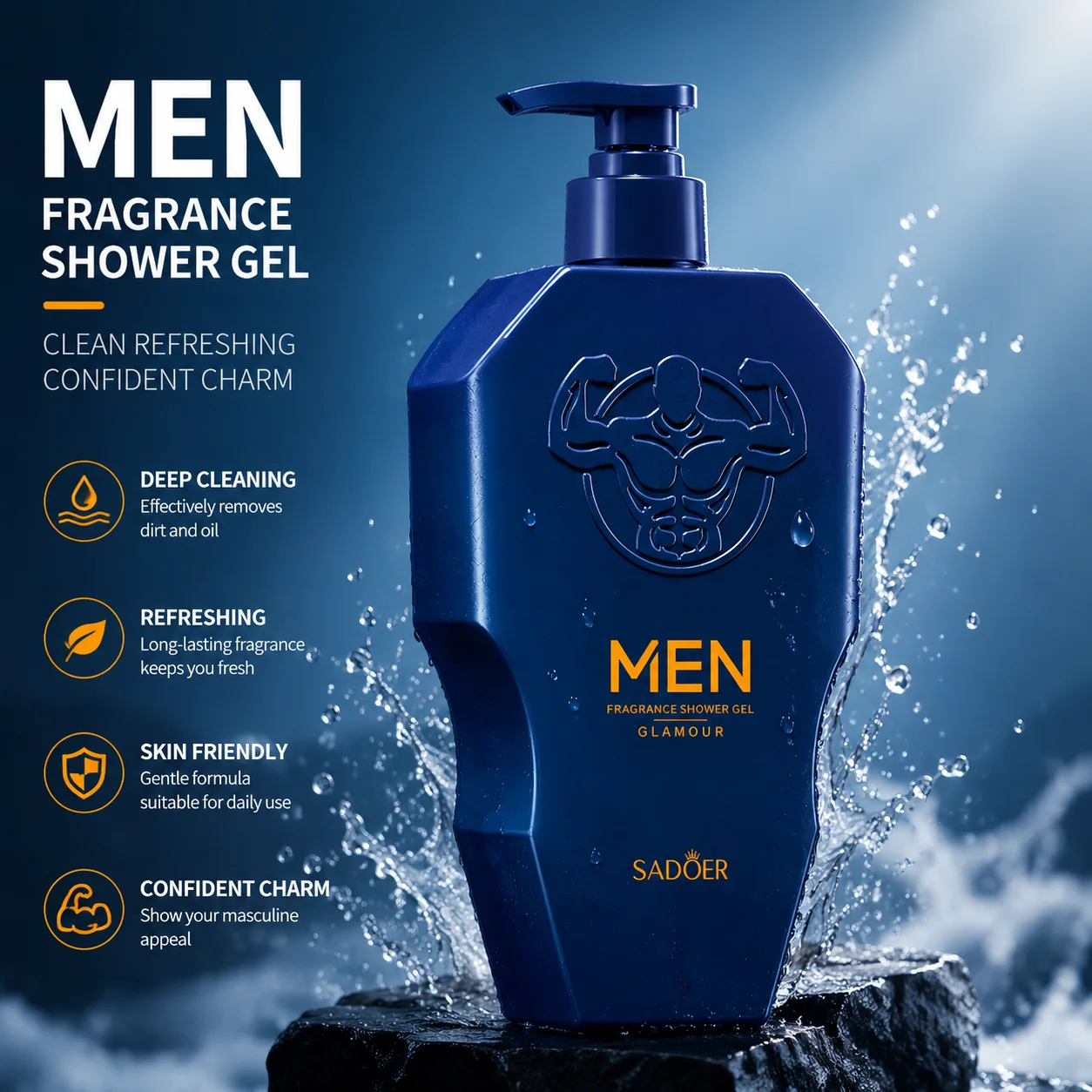 

Men's shower gel with long-lasting fragrance, frosted and charming fragrance, anti mite, acne and oil control shower gel