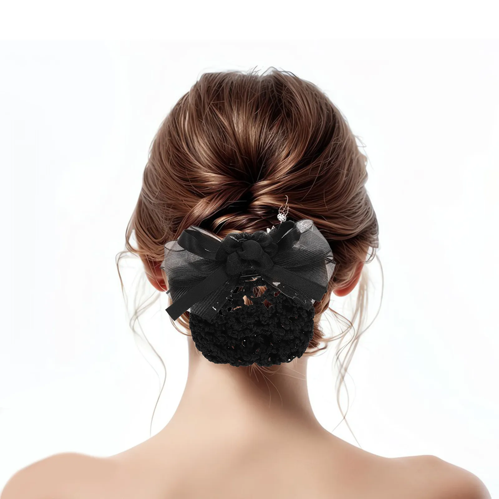 

Черная сетка для волос с бантом, стильная заколка-зажим для прически, аксессуар для медсестер, стюардесс, персонала банков, отелей, ресторанов