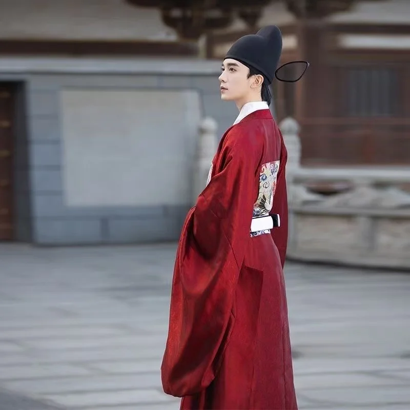 Vintage Wedding Crane Printing Hanfu Traditional Ming Dynasty Dark Pattern Fabric Long Robe Halloween Bridegroom Cosplay Suit