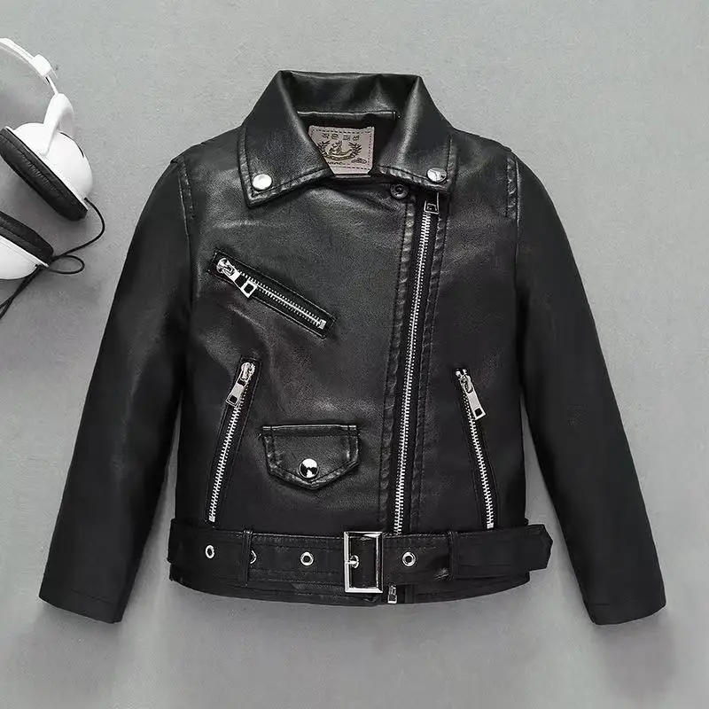 

Children's Leather Jackets 2025 Spring Autumn Girls Zipper PU Leather Jacket Fashion Toddler Kids Motor Coat