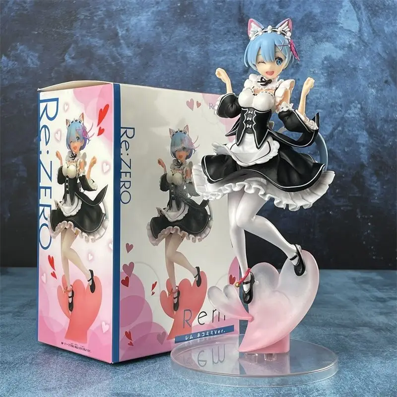 New Life In A Different World From Zero Anime Figure Maid Rem Cat Ear Scene Animation Model Ornaments Boxed Anime Peripheral Toy