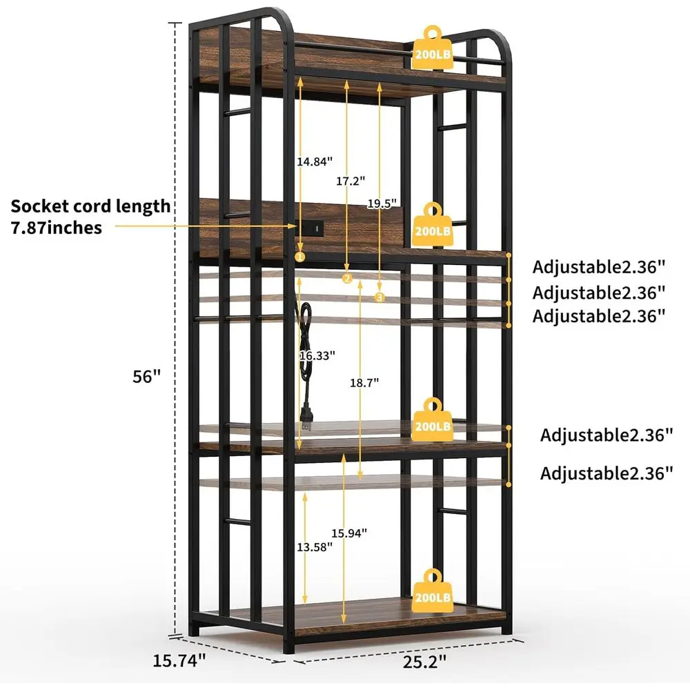 Sturdy 4-Tier Metal Baker's Rack with Microwave Stand, Protective Barrier, and Space-Saving Design for Living Room or Garage