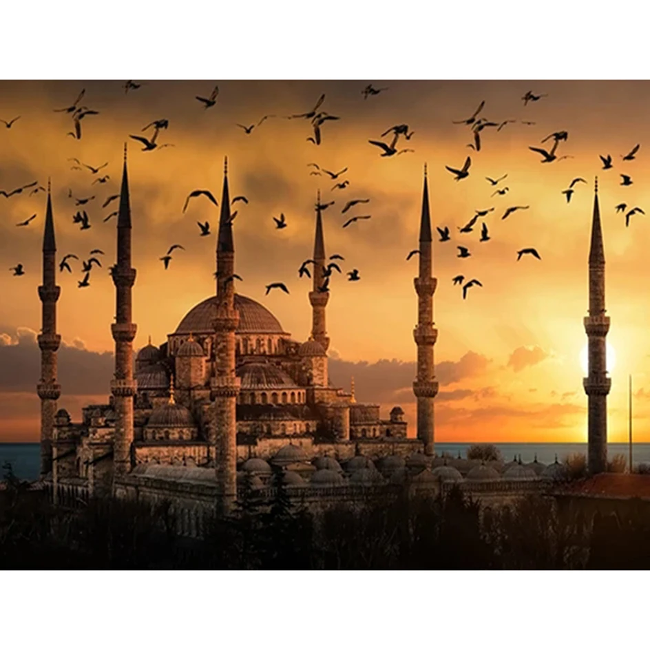 DIY Diamond Painting Blue Mosque In Istanbul Landscape Diamond Embroidery 5d Mosaic Diamond Cross Stitch Sunset Islam Photos