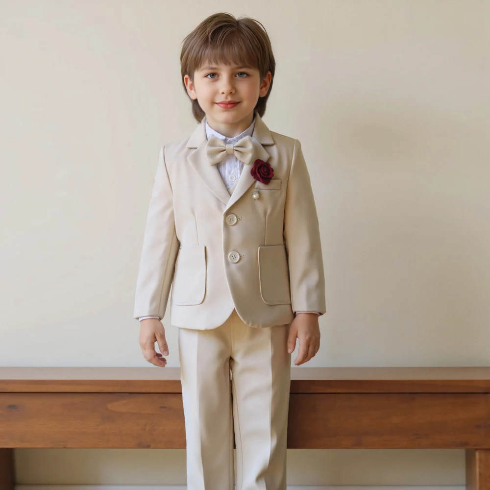 

Kids Boutique Outfit Off-White Boys Clothing Suit Vest Tie Bow Baby Wedding Dress Children Party Wear with Fashion Pocket
