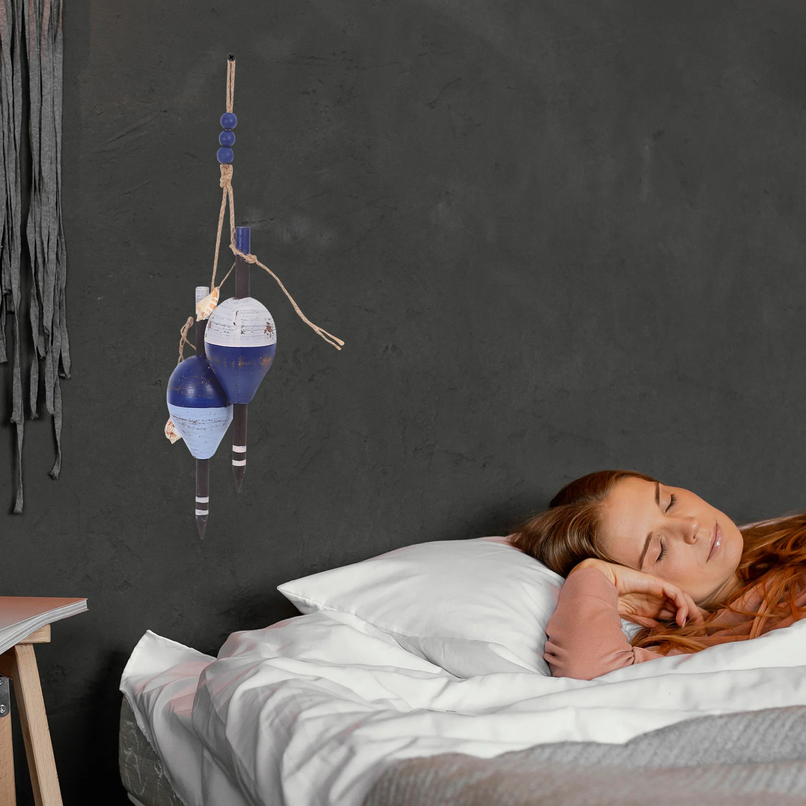 Dekoracja z drewnianych boj, do zawieszenia na ścianie, motyw morski, wystrój salonu, sypialni, styl śródziemnomorski, ozdoba inspirowana morzem.