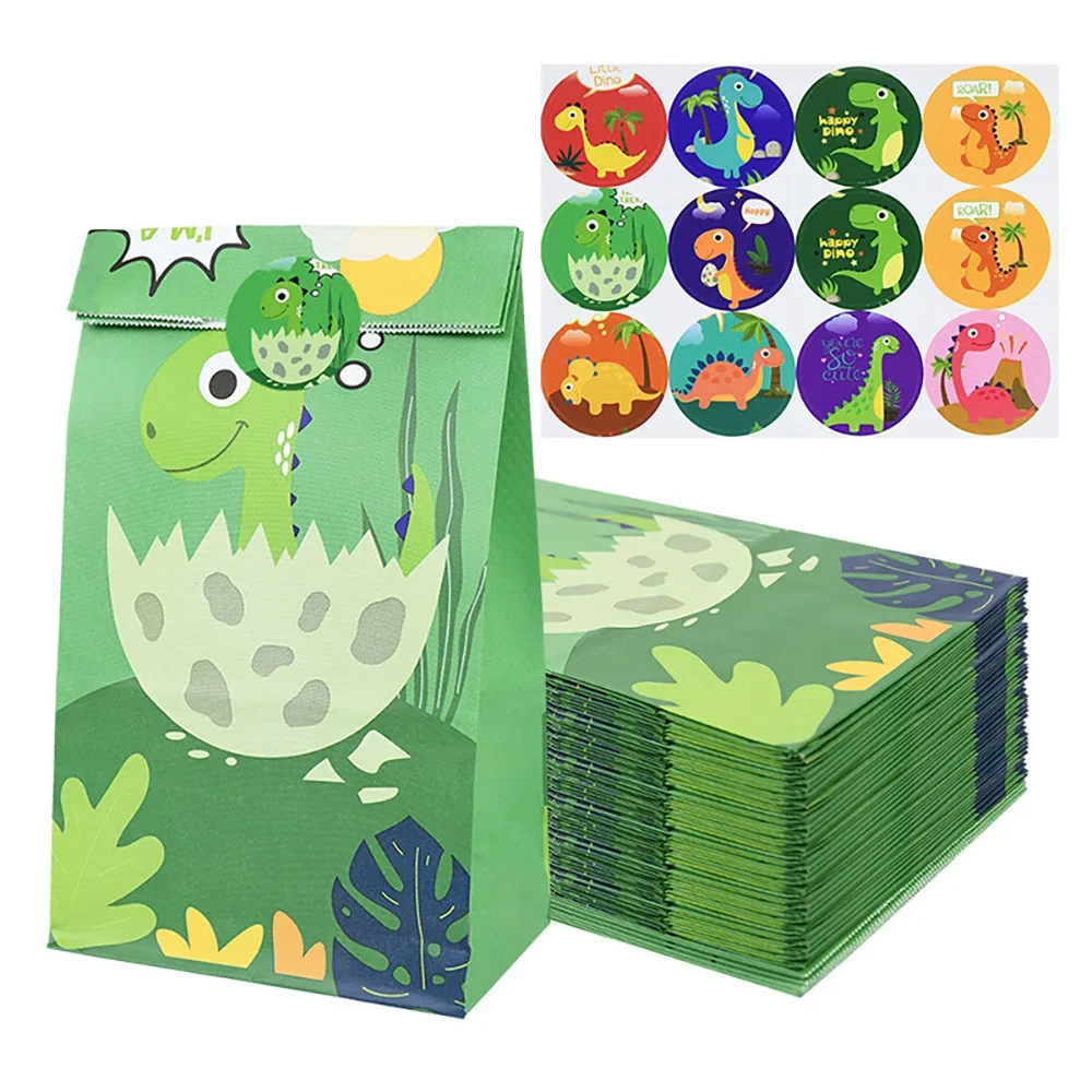 Cartoon Dinosaur Paper Gift Bags Slap Bracelets Tattoo Stickers for Kids Dinosaur Jungle Birthday Party Baby Shower Decorations