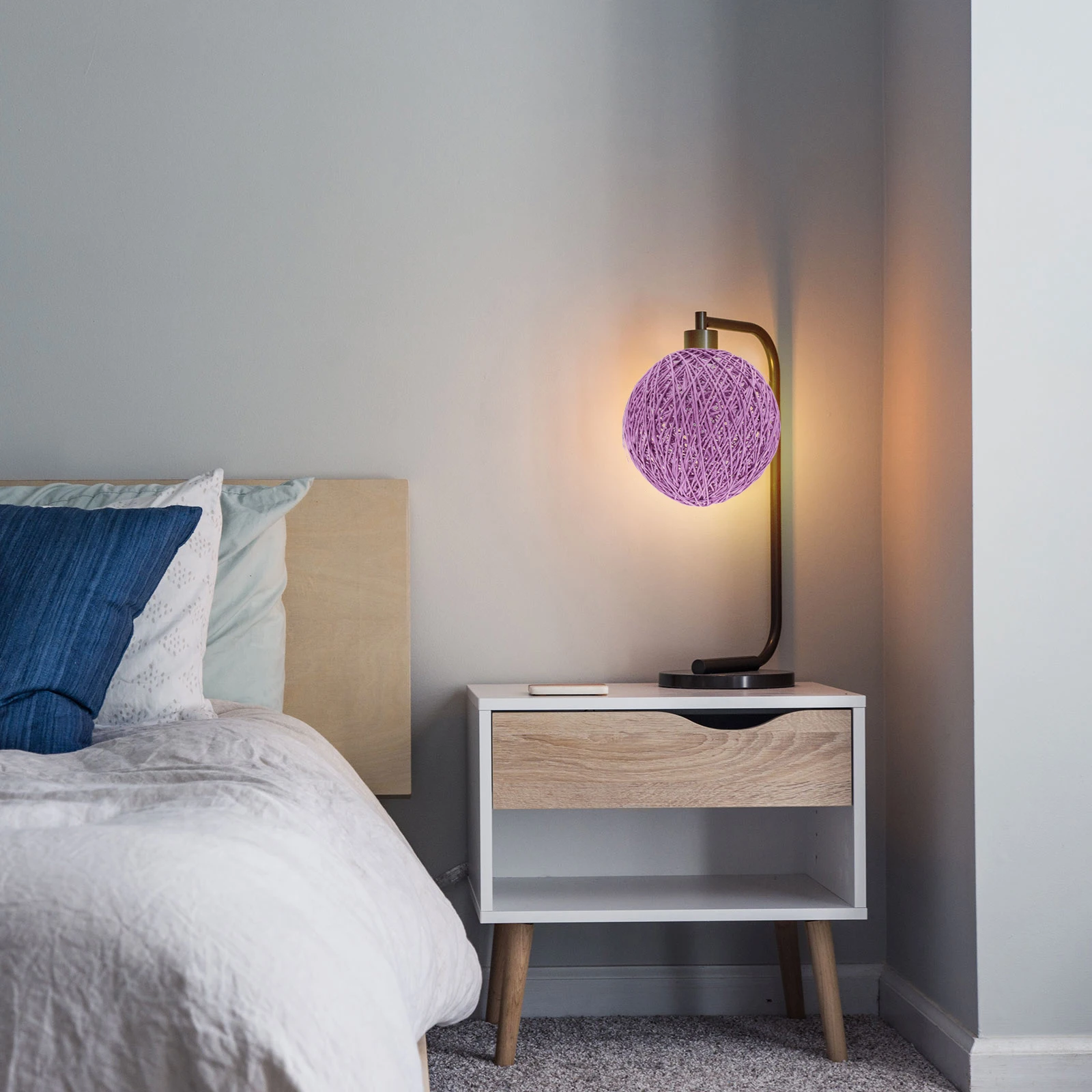 

Round Paper Ball Lamp Shade Purple Vintage Home Decor Light Cover Durable Globe Shades Protective Study Office Bedroom Lighting