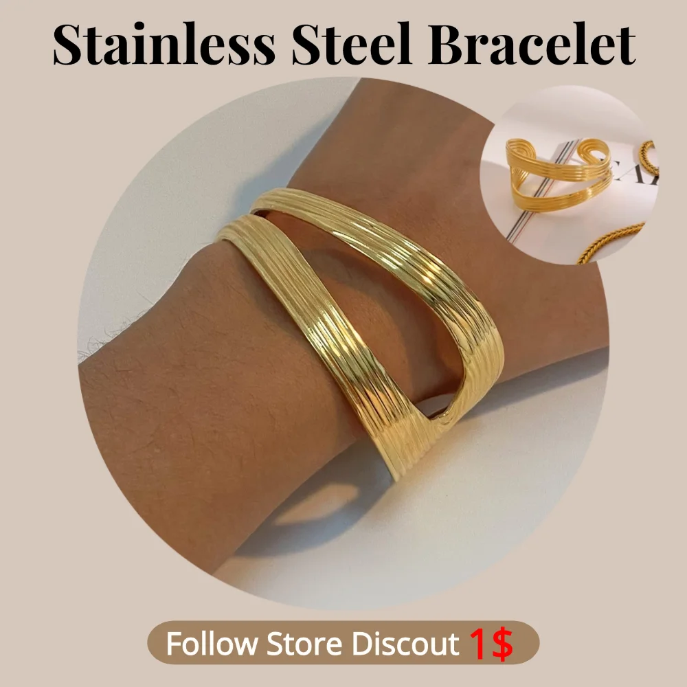 

Stainless Steel Round Bracelet Plated 18k Gold Non Tarnish Waterproof Trendy Fashion Jewelry Bracelet For Women Gift