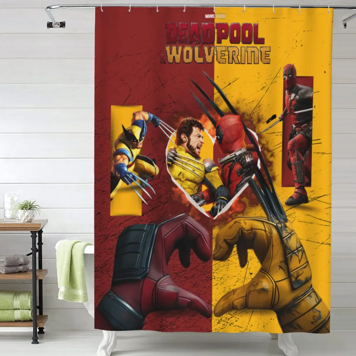 Deadpool & Wolverine Shower Curtains Sets Lightweight Fabric Shower Curtain Bathroom Bathtub Decor with 12 Hooks 60x72 inches