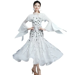 Women's Ballroom Dresses Red Stage Performance Costume Long Sleeve Ballroom-competition-dresses Sequins Black Blue Waltz Dress