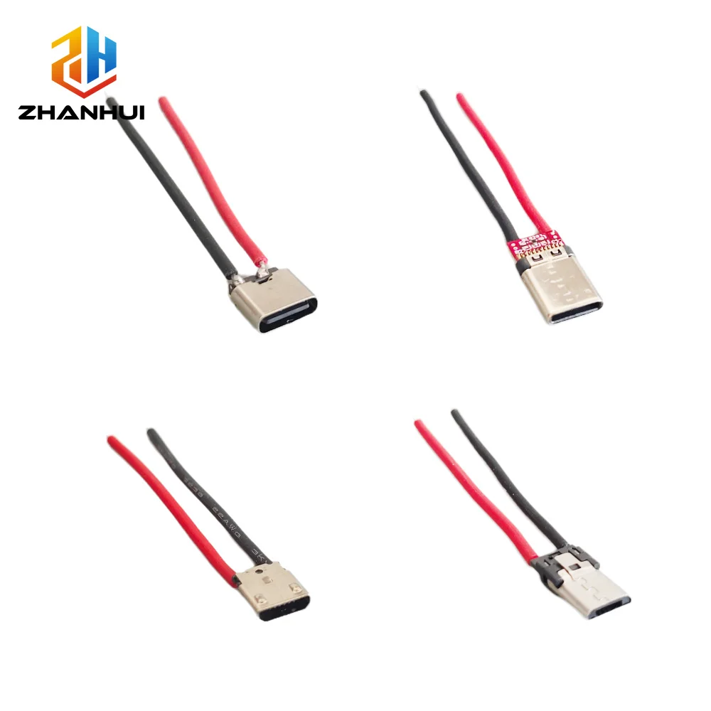 2/5Pcs Micro USB & Type-C 2Pin Connector Male/Female, Pure Charging Port for DIY PCB Soldering