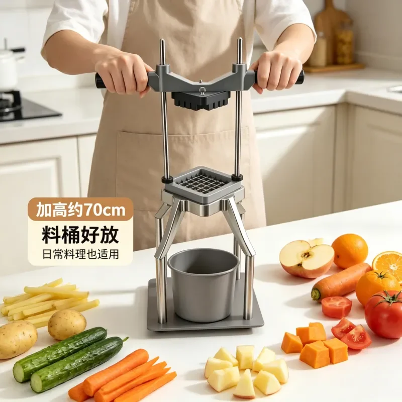 Vertical manual French fries cutter, commercial stainless steel fruit and vegetable cutter, raised base potato cutting