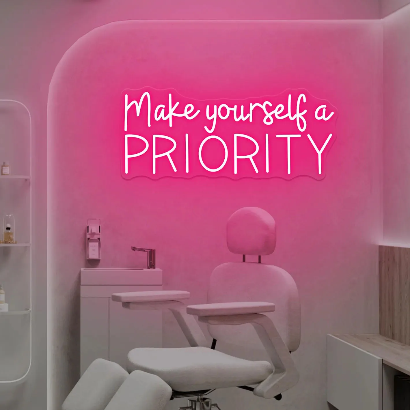 Make Yourself A Priority Neon Sign,Custom Beauty Salon Decor,Salon Business Sign,Self Care Neon Light,Motivational Quote Decor