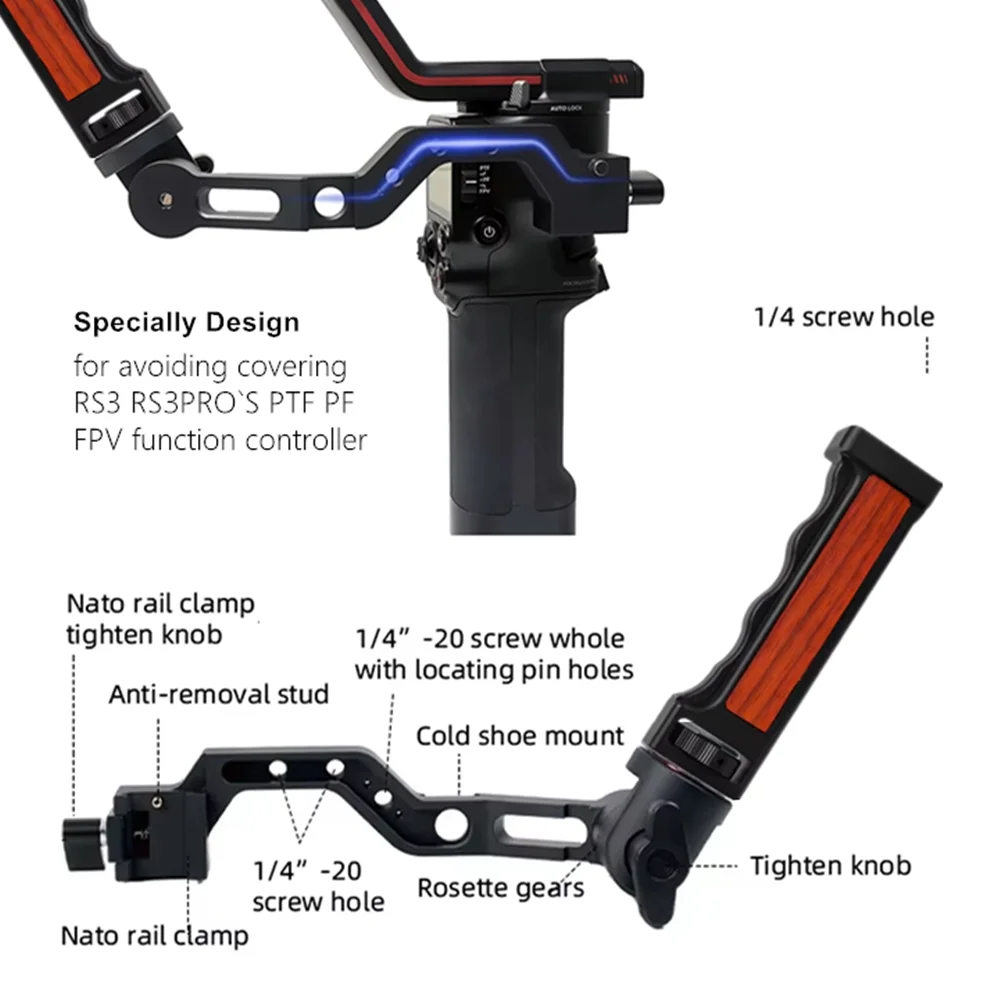 Зажим Nato, ручка для ремня, карданная ручка для Hohem M7/M6/MT и DJJI 2/3/4/Pro/мини-стабилизатор, эргономичная ручка для низкоугольной съемки Зажим Nato, ручка для ремня, карданная ручка для Hohem M7/M6/MT и DJJI 2/3/4/Pro/мини-стабилизатор, эргономичная ручка для низкоугольной съемки