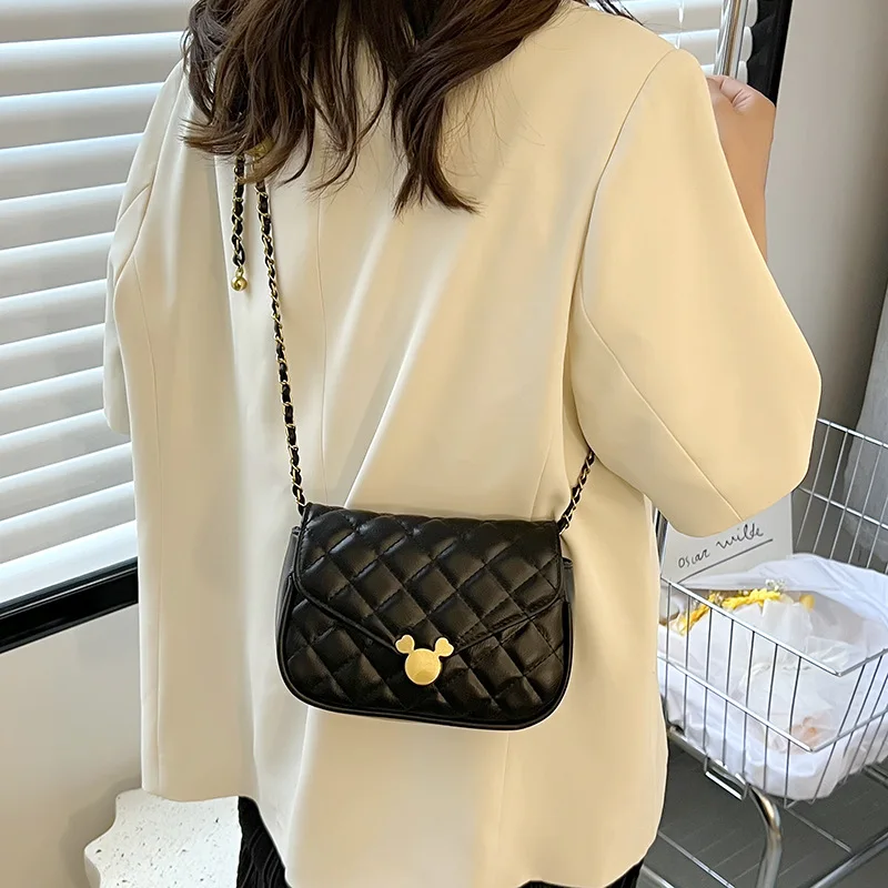 MINISO Disney Diamond Mickey Shoulder Slung Handbag In Autumn 2023 Joker Luxury Brand Square Bag  Mini Flap Bag  Lambskin Bag