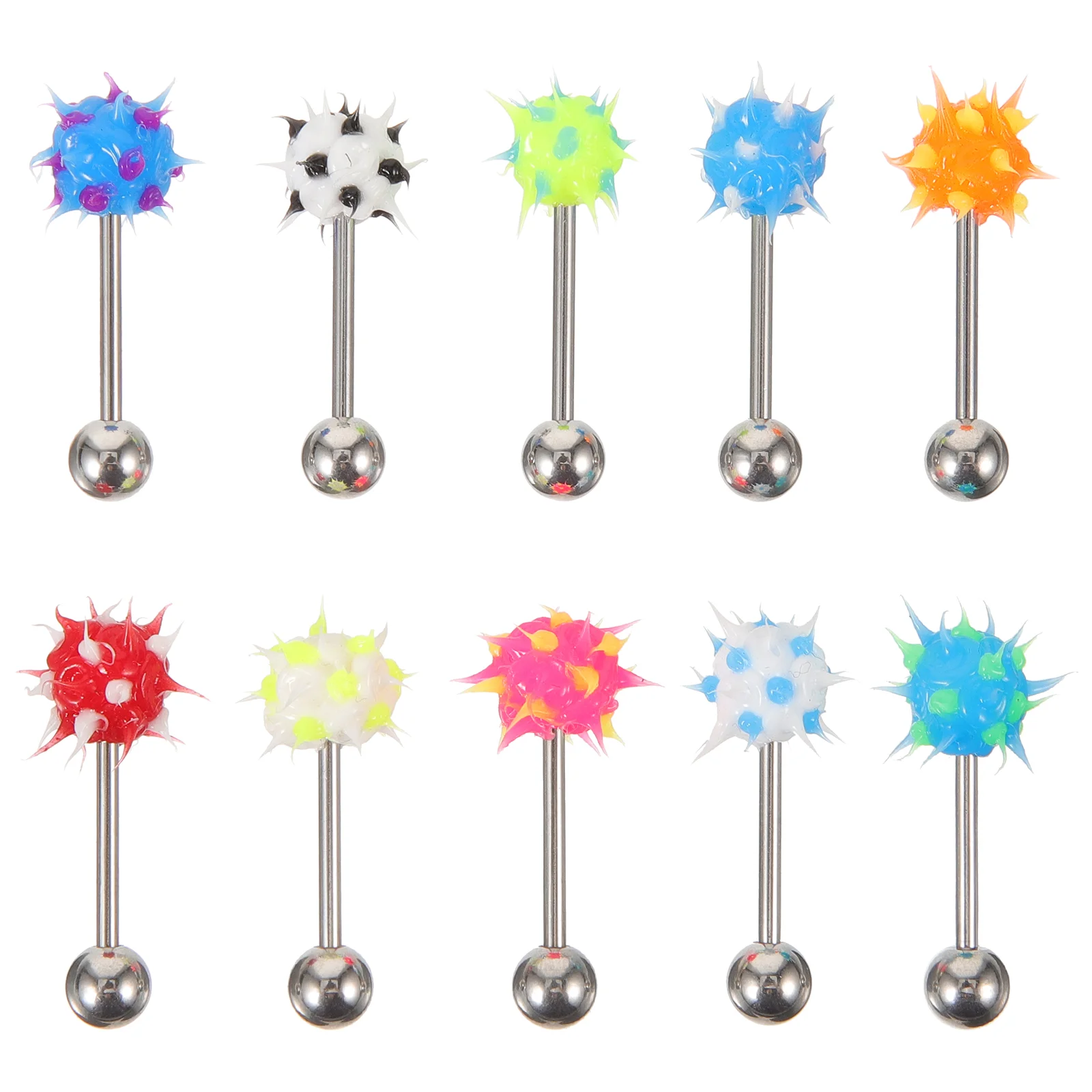 10 Pcs Tongue Jewelry Creative Hairy Body Piercing Decor Silicone Stainless Steel Unique Color Trendy
