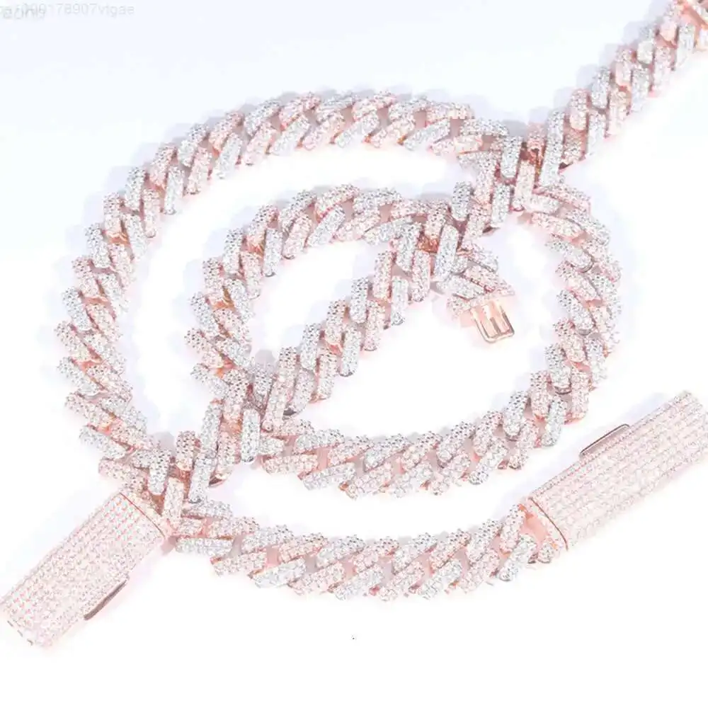 

Sale 2rows 13mm-20mm Width Cuban Chain Fine Jewelry 925 Solid Silver Gra Moissanite Cuban Link Chain Hip Hop Necklace