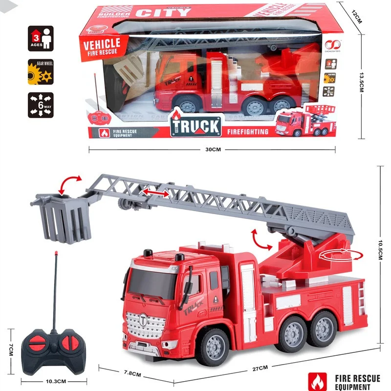 Cheng Da Toys Remote Control Fire Truck Electric Wireless 6 Way Extendable Ladder Fire Rescue Vehicle Model Toy Set For Boys