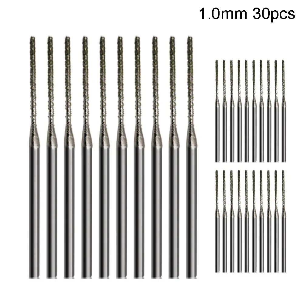 30Pcs Diamond Drill Bit Polishing Bit Cylindrical Grinding Head 0.8-2.5mm 80mesh 2.35mm Shank Gems Lapel Jewelry Engraving Tool