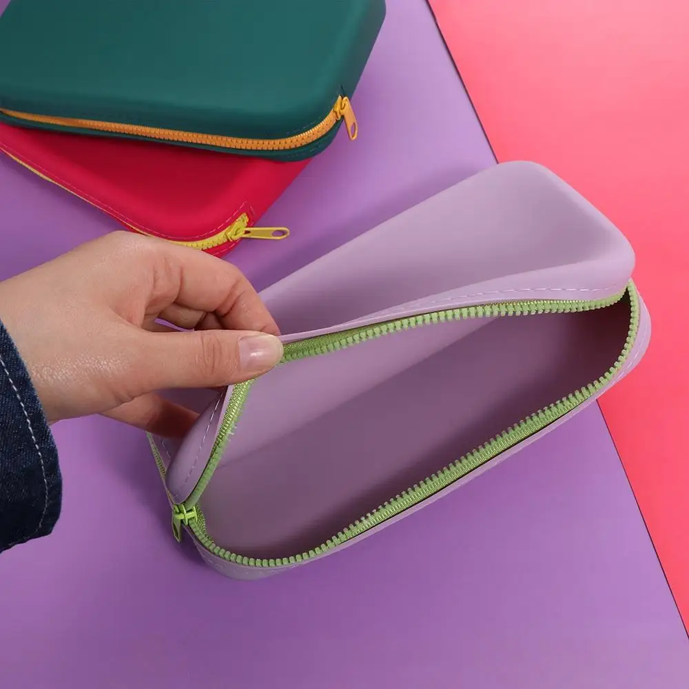 Waterproof Large Capacity Silicone Storage Bag Solid Color Contrasting Colors Square Cosmetic Bag Coin Purse Men