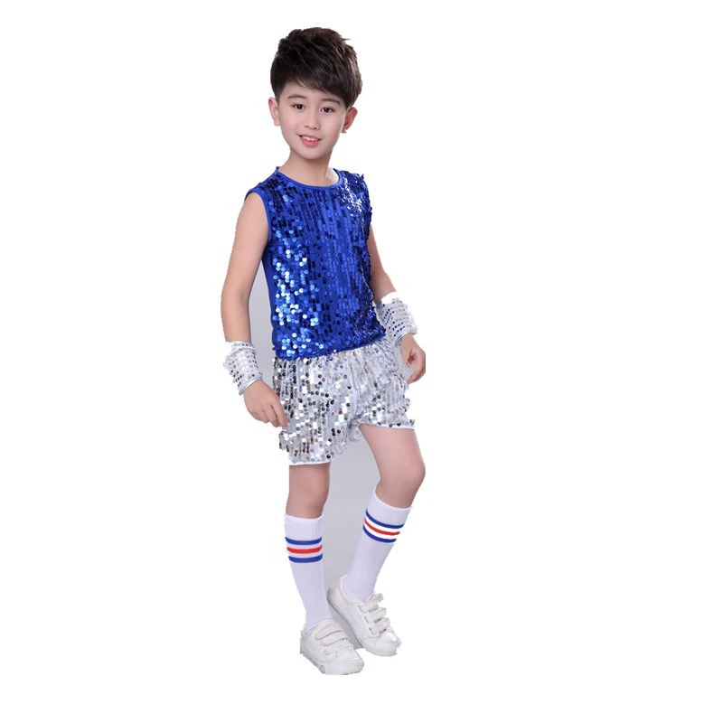 Kids Jazz Pailletten Danskostuums Jongens Meisjes Hiphop Moderne Dansvoorstellingen Kleding Set Kinderen Jazzy Dance Wear Stagekleding