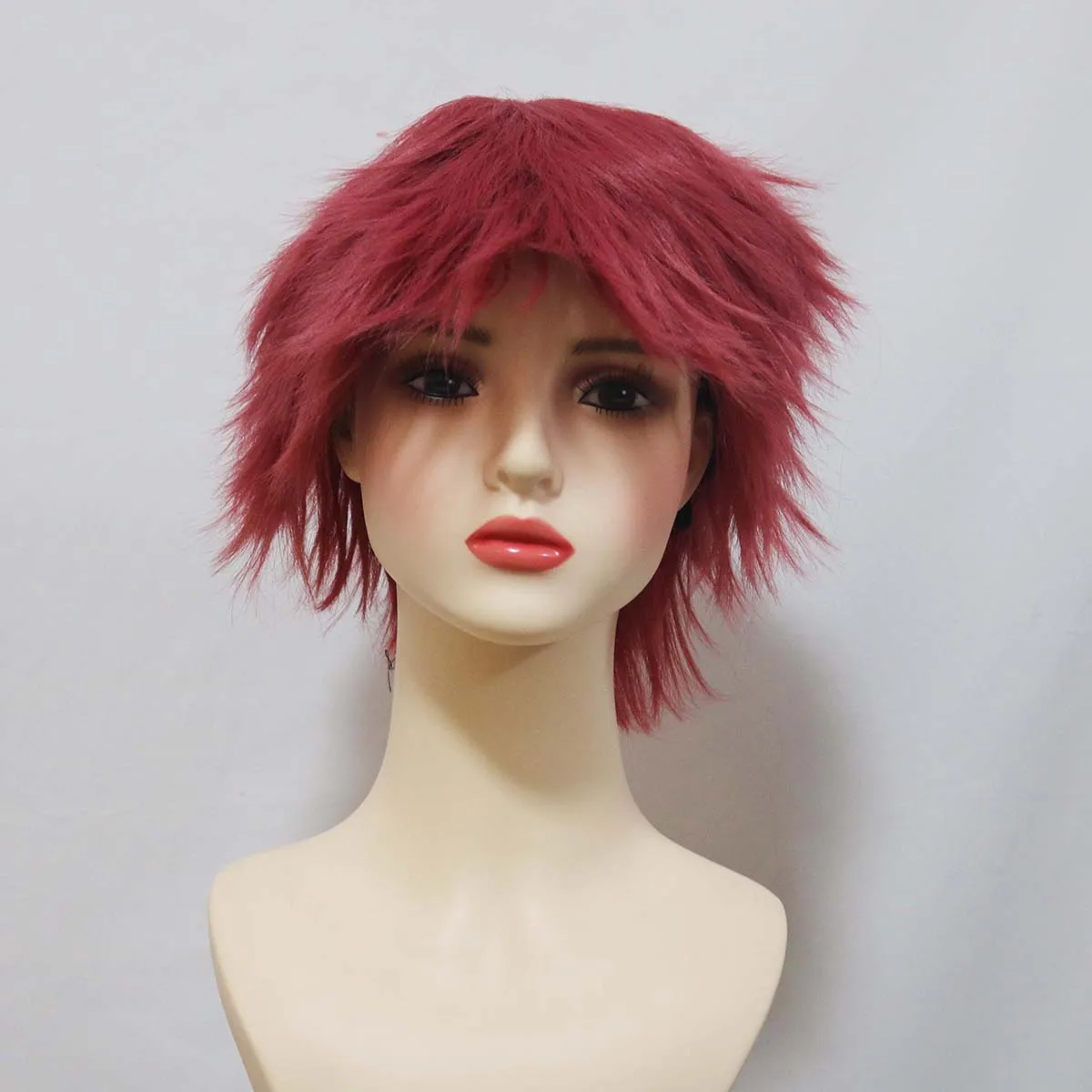 Hombres Halloween Anime Fans Akaza Cosplay Vino Rojo Onda Corta Cosplay Pelucas de Pelo Sintético Resistente Al Calor