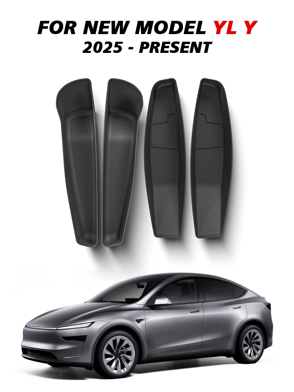 TESY Für Tesla Model YL Y Launch Juniper 2025 – Neueste Auto-Türseiten-Aufbewahrungsbox Vorne Hinten TPE Tür-Aufbewahrungs-Organizer-Ablage – Detail 2