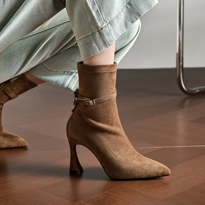 

New Retro Style Advanced Genuine Leather Wear-Resisting Banquet High Heels Fashionable High-End Exquisite Beautiful