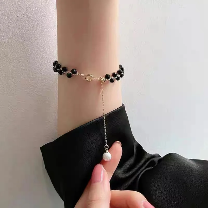 2022 Korea New Design Fashion Jewelry Black Crystal Braided Short Necklace Sexy Women Clavicle Necklace Accessories