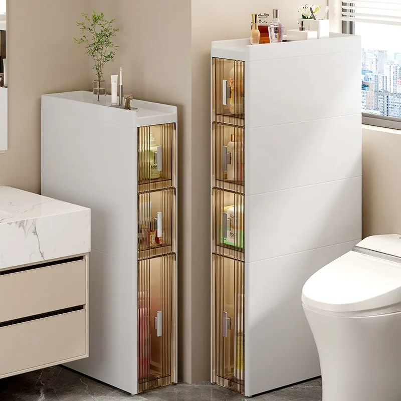 Slim Bathroom Storage Cabinet, Freestanding Organizer with Pull-Out Drawers, Multi-Layer Narrow Gap Shelf Unit for Kitchen