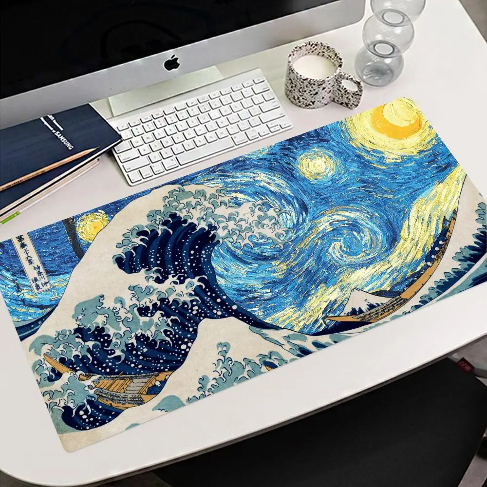 J-Japanese G-Great W-Waves Mouse Pad 700x300xmm 900x400mm HD Print Durable Rubber Mousepad PC Computer Gaming Lock Edge Mousepad