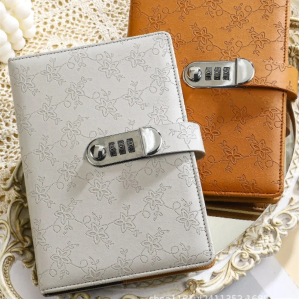 A5 Retro Password Book with Lock 200 Pages Stationery Embossed Student Notepad Thickened Waterproof Diary Notebook