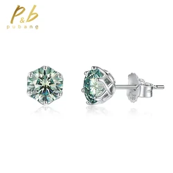 PuBang Fine Jewelry 925 Sterling Silver 0.5CTx2PCS GRA Light Green Moissanite Diamond Stud Earrings for Women Men Gift Wholesale