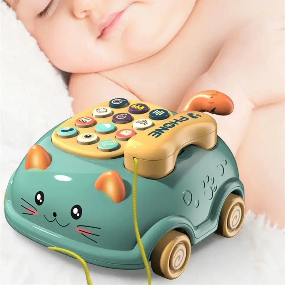 Early Education Cat Telephone Toy Montessori with Music Sound Light Emulated Telephone Toys Multi-function Funny