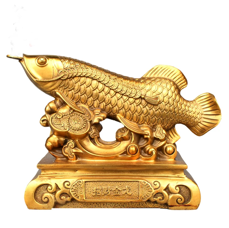 HOT SALE  wealth treasure HOME office Money Drawing TOP efficacious Talisman # Golden Fish Arowana FENG SHUI Brass statue